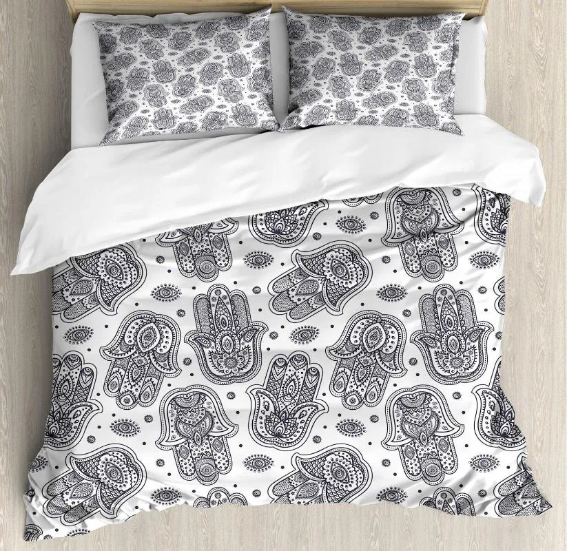 Set di biancheria da letto Copripiumino mandala Poliestere Mano di Hamsa con occhio interno Immagine Occhi diabolici ti benedica Set di decorazioni per stampe artistiche orientali orientali