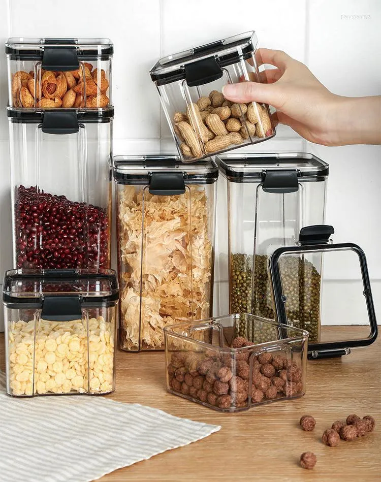 Storage Bottles Stackable Airtight Food Container Set Plastic Sealed Jar Multigrain Beans Spices Box Kitchen Fridge Organizer