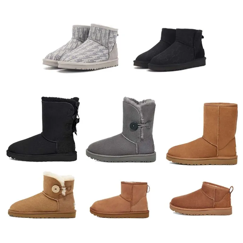 Diseñador Mini Australia Bota Invierno Cálido Botines de nieve Zapatos de piel para hombre Tacones planos de cuero real Botas de vaquero Martin