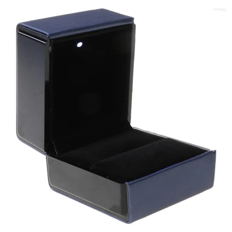 Smyckesp￥sar LED -upplyst ￶rh￤nge Ring Present Box Wedding Engagement Display Holder J78F
