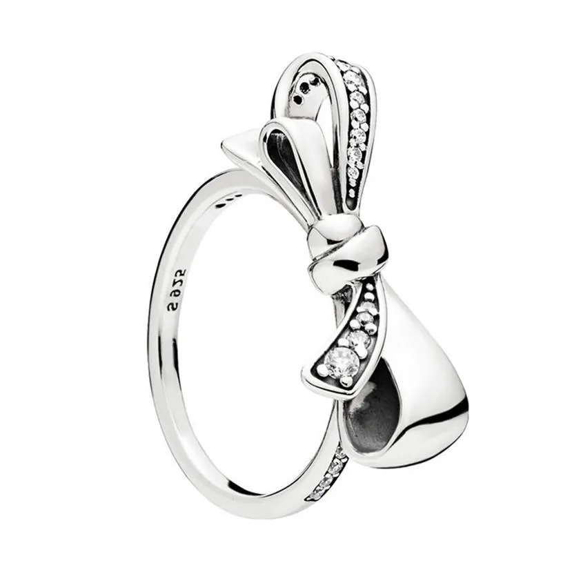925 STERLING SLATA LIMPLETA BOWS RING Caixa original para Pandora Luxury Fashion CZ Diamond Wedding Gift Ring242O