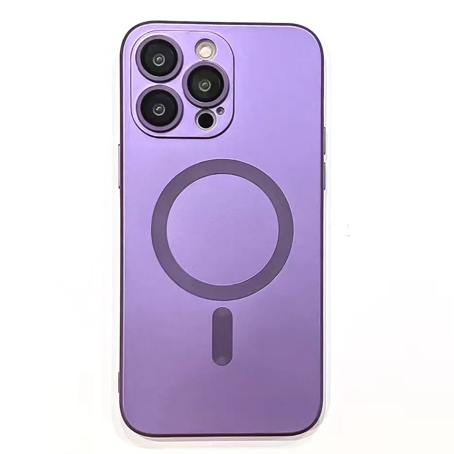 Metalik Boya Manyetik Kablosuz Şarjlı Telefon Kılıfı için Lens Filmi için IPhone 14 Plus 13 12 11 Pro Max Kapak Anti Drop Shockproof