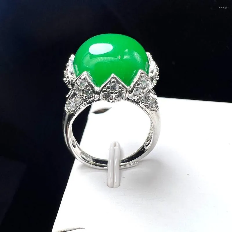 Br￶llopsringar Green Agate Finger Ring Charm justerbar lotus Rund kopparsten f￶r kvinnor 2022