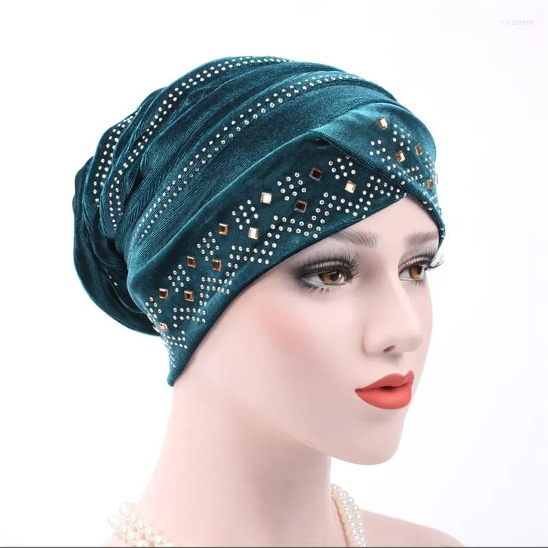 Этническая одежда мусульманская шляпа Turban Hijab Исламские дамы растягивают золотые бархатные бурение складная головка Шарф 12Color