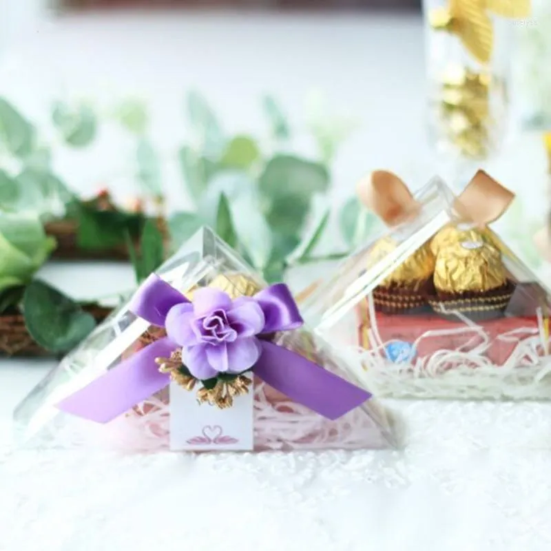 Gift Wrap 17x8.5x6.5cm DIY Wedding Candy Pvc Box Sandwich Shape Four Color Flower Chocolate With Lafite Grass For Valentine's