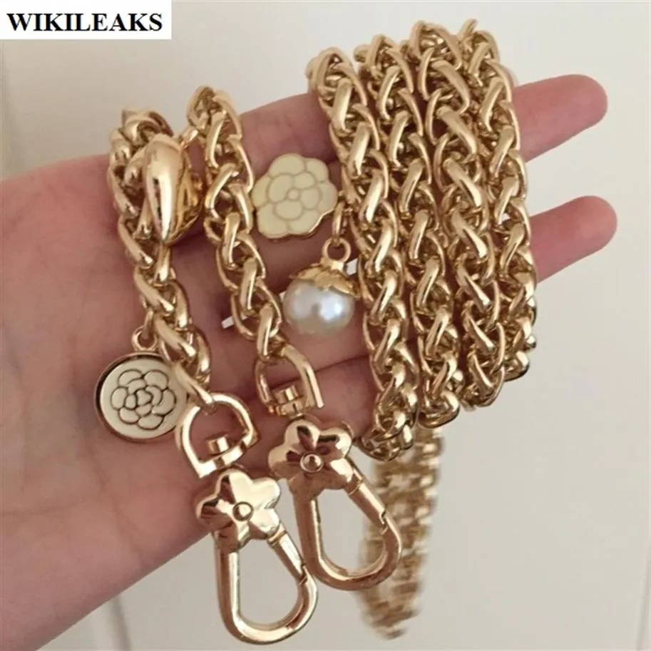 Strap goud vergulde metalen ketting schouderbanden bloem dames portemonnee handgrepen riem handtas haak koppeling gespaccen parel love297o