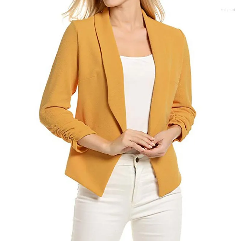 Ternos femininos femininos sem botão sem botão de três quartos de manga slim blazer curto 2022 Simple Solid Color Casual Office Spring All-Match Jacket