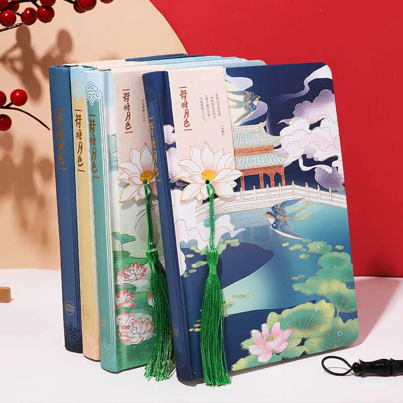 A5 Chinese Style Beautiful Ancient Hand-painted Color Page Book Retro Pretty Notebooks Kawaii Stationery Notebooks for Students