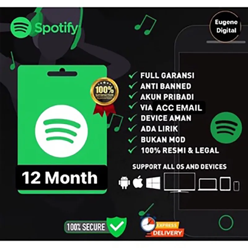 Globala spelare Spotify Premium 3/6/12month -konton 100% 1 timme Snabb leverans