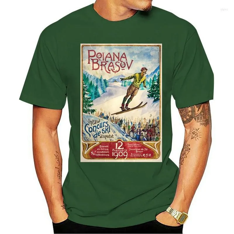 Camisetas masculinas Romania Winter Ski Sport Vintage Travel Poster Men camise