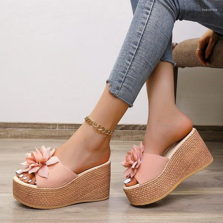 Sandals 2022 Summer Thick Shoes Wedge Women's Foreign Trade Large Size Slippers Outer Wear Platform Bottom Bow