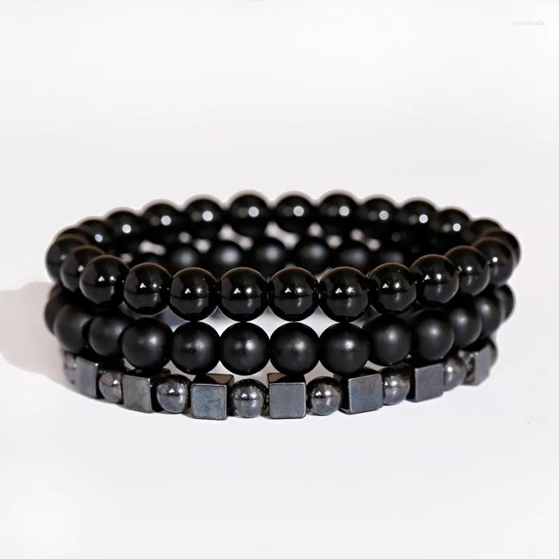 Strand Fashion Cube Black Beads Men's Armband Homme Pulseras Hombre Handmade Natursl Stone Set Jewelry Gift