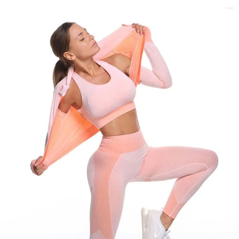 Conjuntos ativos 2/3 PCs Women Yoga Set Workout Sportswear Super Bling Gym Clothing Fitness Slave Long Crop Top High Cídhar Leggings Sports Sports Sports