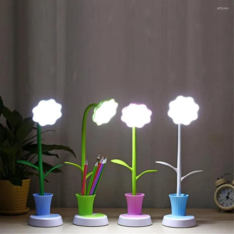 Tischlampen LED-Sonnenblumen-Schreibtischlampe Kinder Augenpflege Lesen USB wiederaufladbar Dimmen Nachtlicht Touch-Steuerung mit Stifthalter