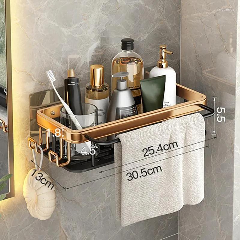 Kitchen Storage Punch Free Bathroom Shelf Shelves Shampoo Shower Rack Holder Towel Accessories