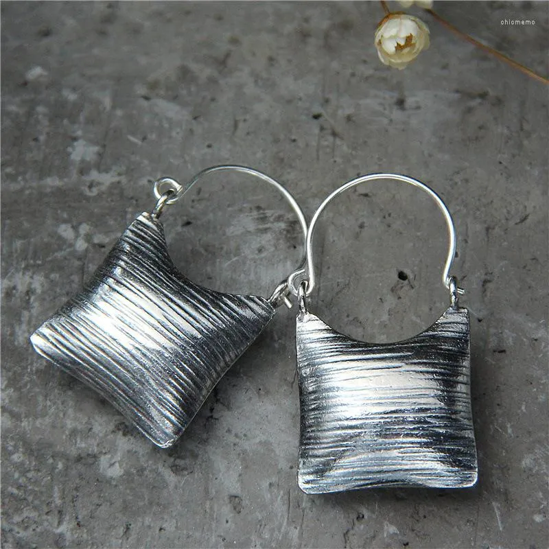 Hoop Earrings Vintage Handmade Silver Convex Small Bag MeibaPJ Real S925 Sterling Exquisite Gift Jewelry