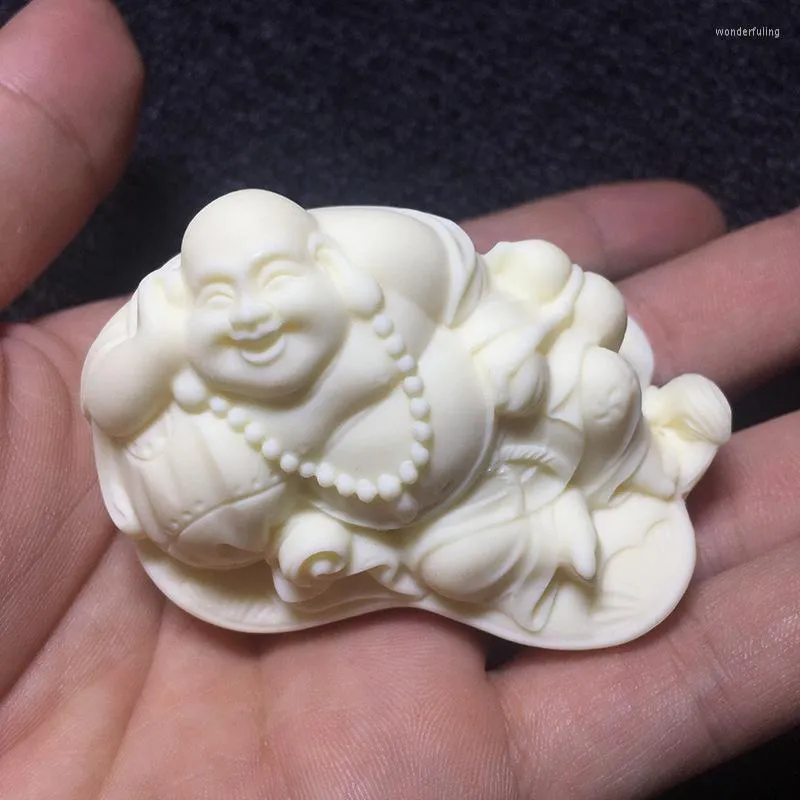 Dekorativa figurer Vit skrattande buddha dekorerad mini staty modern konstskulptur hem dekoration gud av rikedom presentförpackning förpackning