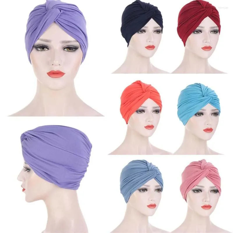 Ethnic Clothing Women Muslim Turban Hijab Folding Cross Knotted Hair Ribbon Scarf Elastic Head Wrap Headwear Bandanas Lady Hats Beanie Arab