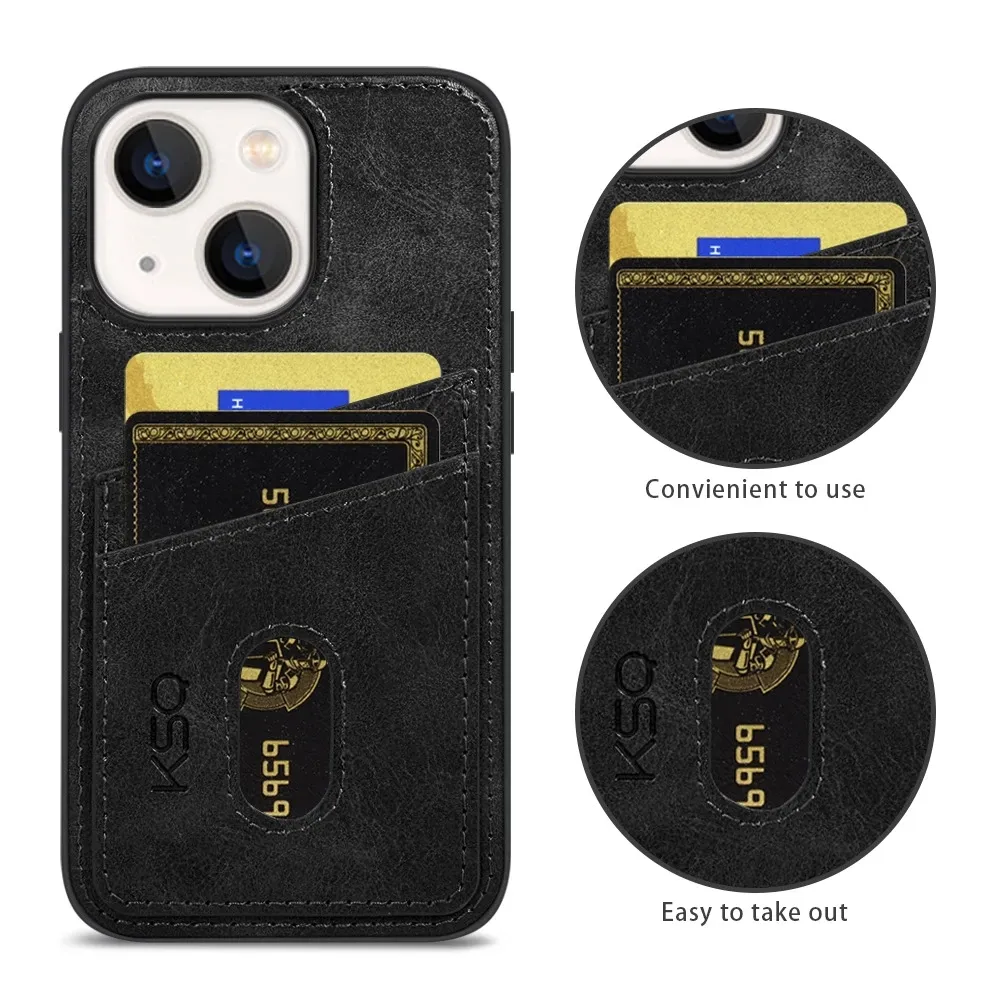 Double poche portefeuille fente pour carte de crédit étuis arrière pour iPhone 14 13 Pro Max 11 12 Mini XR X XS Max 6 7 8 Plus housse en cuir PU de luxe