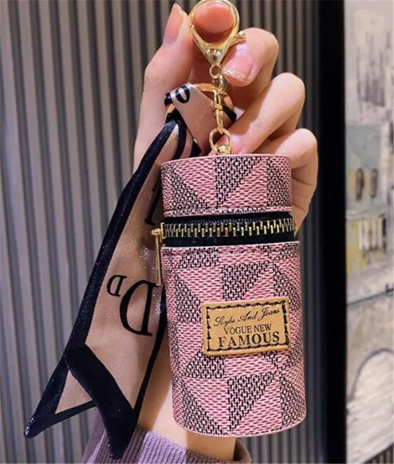 Lipstick Bag Keychains Letter Silk Scarf Key Chains Ring Fashion Design PU Leather Coin Purse Case Pendant Keyring Charm Jewelry for Men Women Gifts multicolor