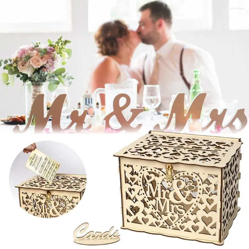 Gift Wrap Wedding Card Box With Lock Rustic Wood Holder For Anniversary Reception Baby Shower Party Supplies