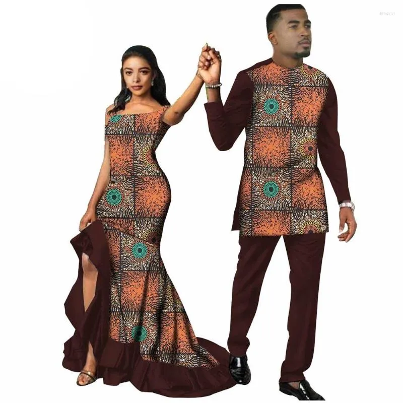 Sıradan elbiseler Afrikalı çift kıyafetler erkek ve kadınlar eşleşen kadınlar giyecekler yıpranma düğün parti balmumu baskı moda tasarımı geleneksel afripride