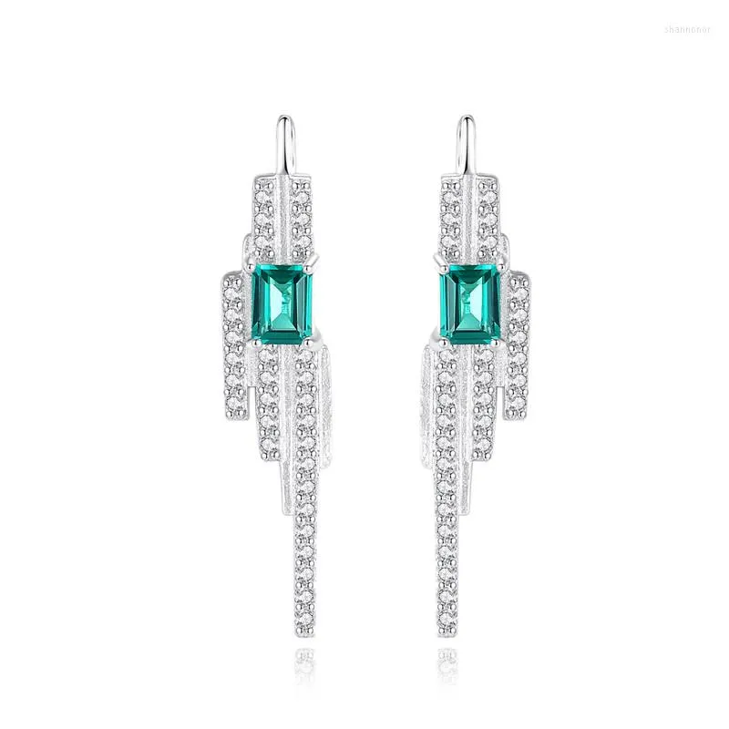 Boucles d'oreilles à tige en argent sterling 2022 925 géométrique carré vert gemme longue pour femmes bijoux fins cadeau de mariage