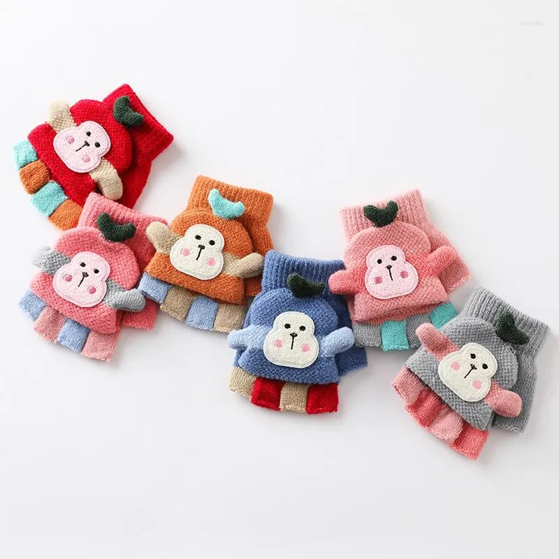 Hair Accessories 1-4 Years Old Children Winter Fingerless Gloves Kids Cute Monkey Warm Soft Knitted Mittens Girls Boys Indoor And Outdoor