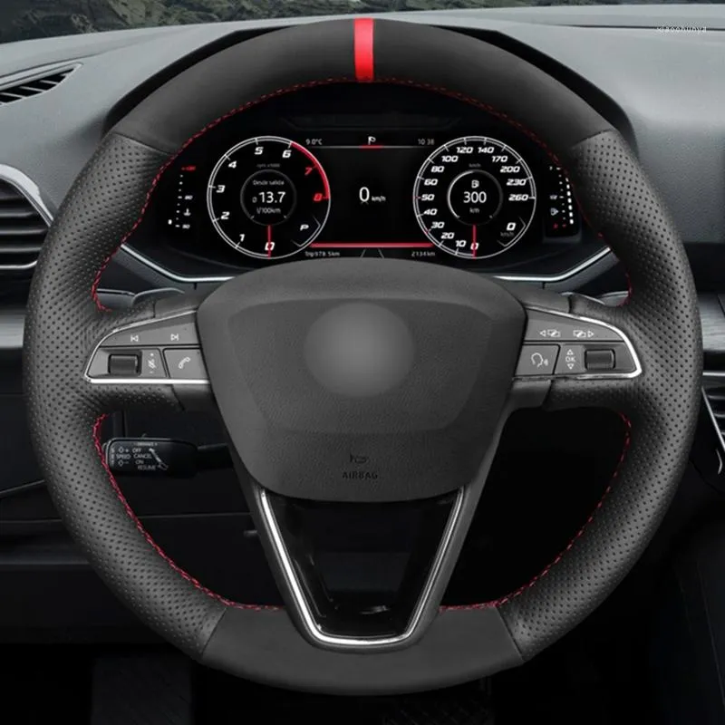 Black Genuine Leather Steering Wheel Covers Makro For Seat Leon 2013