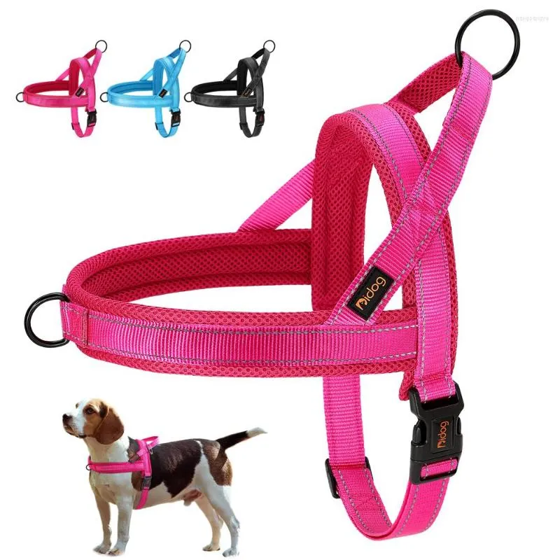 Colliers pour chiens, harnais en maille réglable, gilet réfléchissant sans traction pour chiot, harnais en Nylon respirant pour carlin pour animaux de compagnie de petite, moyenne et grande taille