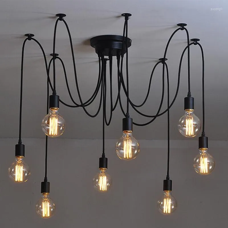 Lâmpadas pendentes Retro Edison Bulbo Light Chandelier Vintage Loft Ajustável Diy E27 Aranha Lâmpada de Lâmpada de Lâmpada de Lâmpada da Sala