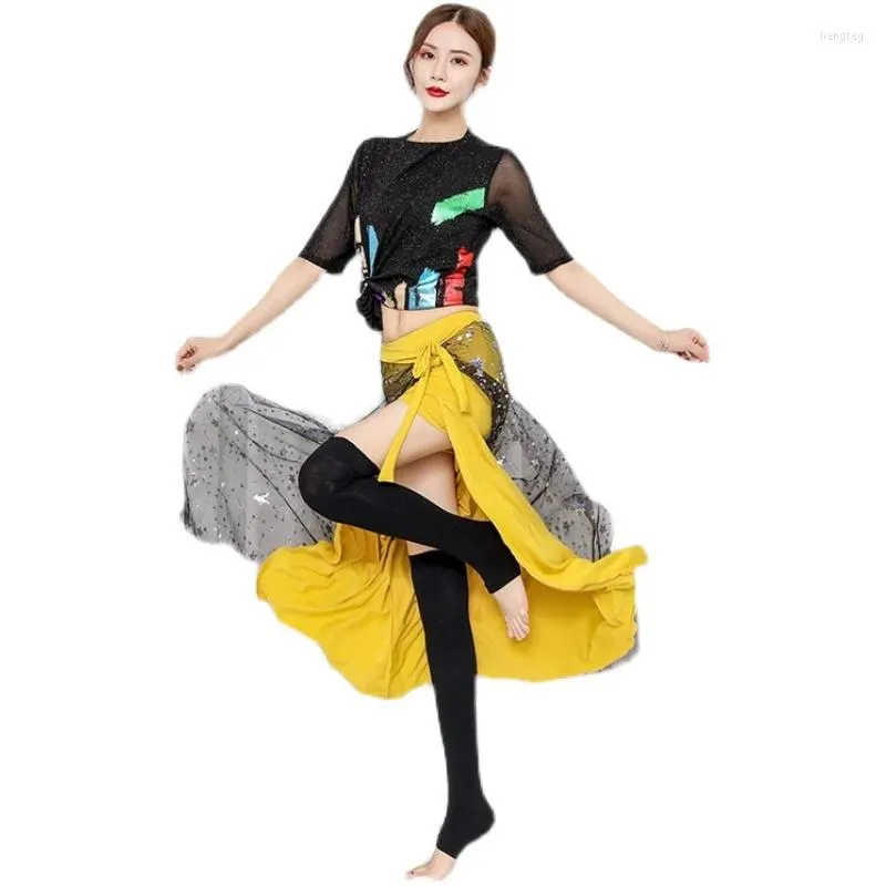 Abbigliamento da palcoscenico Abbigliamento da allenamento per la danza del ventre Autunno e inverno Vestito da gonna lunga per principianti femminili Danzatrice orientale Danza del ventre