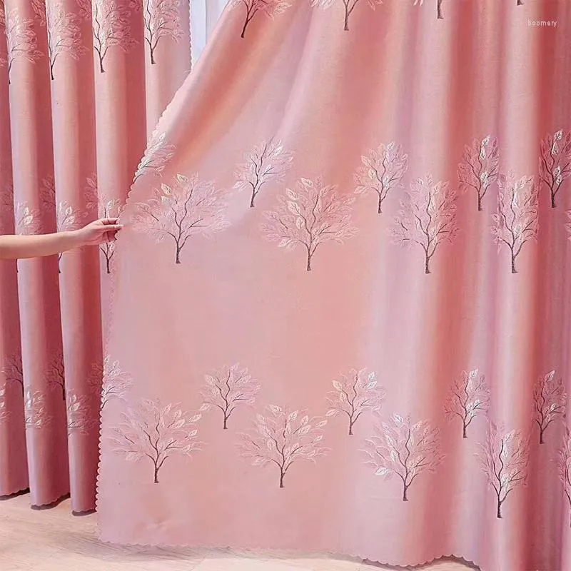 Rideau Haute Qualité Double Face Arbre Jacquard Gris Fenêtre Occultante Pour Salon Tissu Rose Chambre