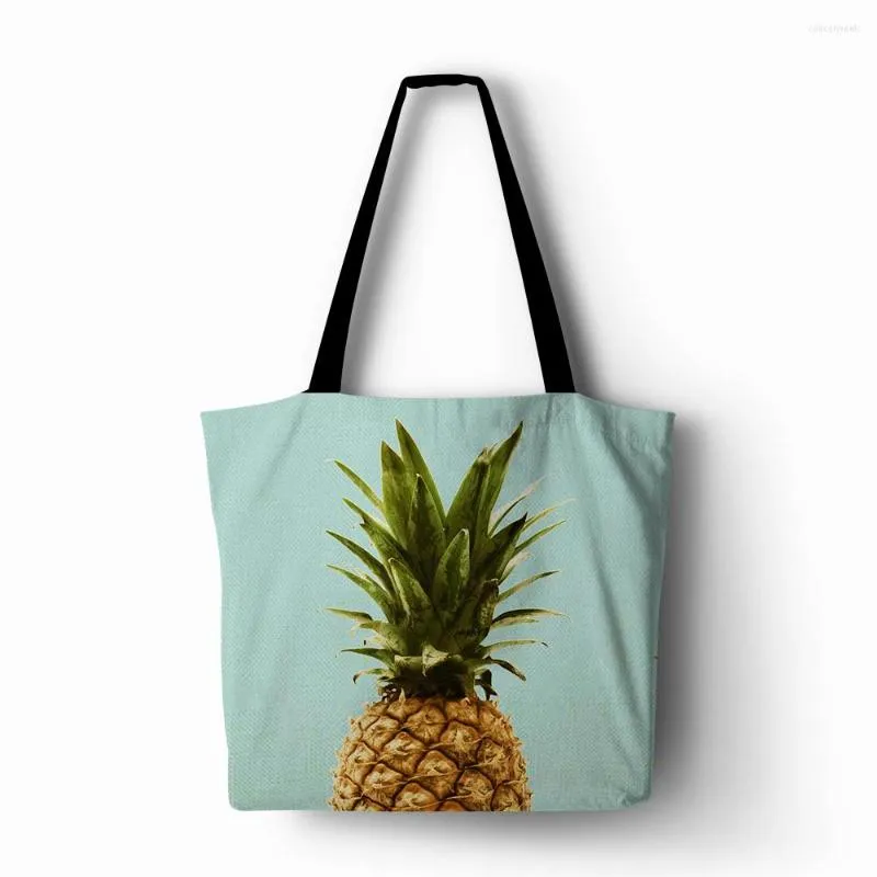 Aufbewahrungstaschen, Ananas-Gold-Rosa-Farbe, beidseitig bedrucktes Leinen-Polyester, Damen-Einkaufstasche, Zuhause mit lässiger Reise-Strandtasche