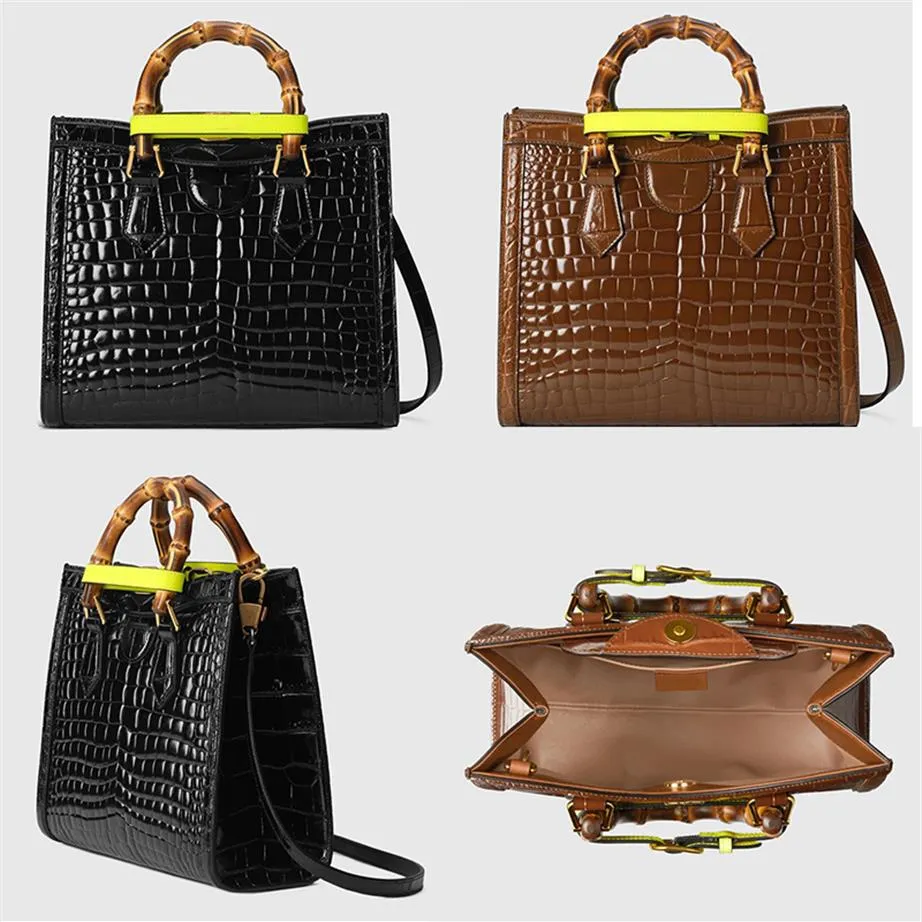 Couro de crocodilo de alta qualidade Diana Diana Bamboo Tote Bag Designers Handbag Saco de ombro encantador para feminino Pochette Pochette Python 271i