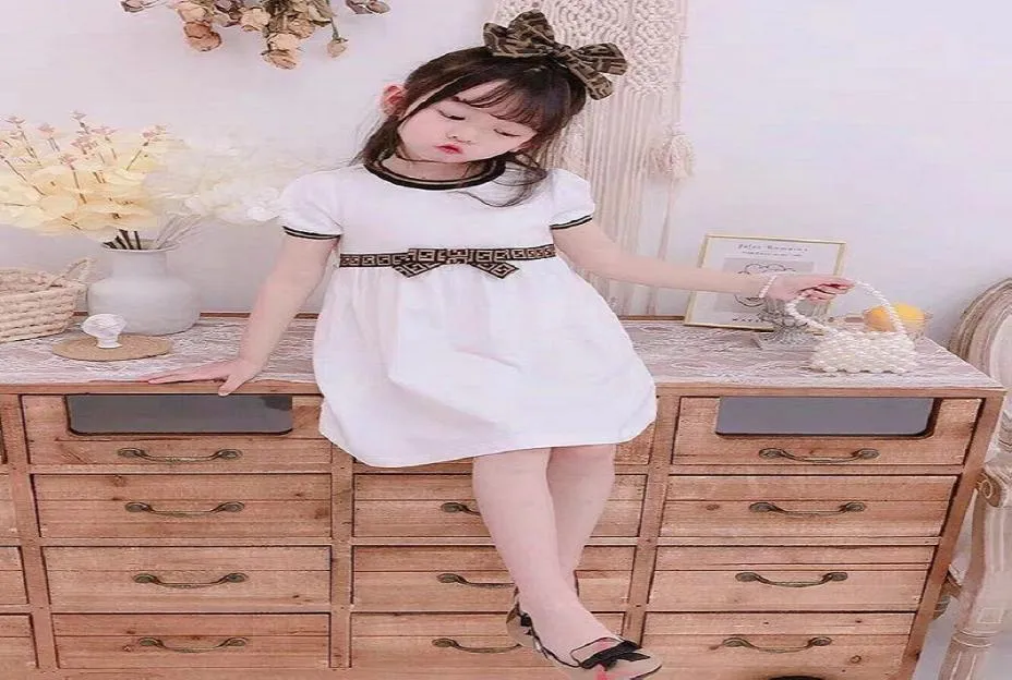 2021 Luxury Baby girls dress kids letter F bowknot Summer short sleeve children casual designer clothing3491141