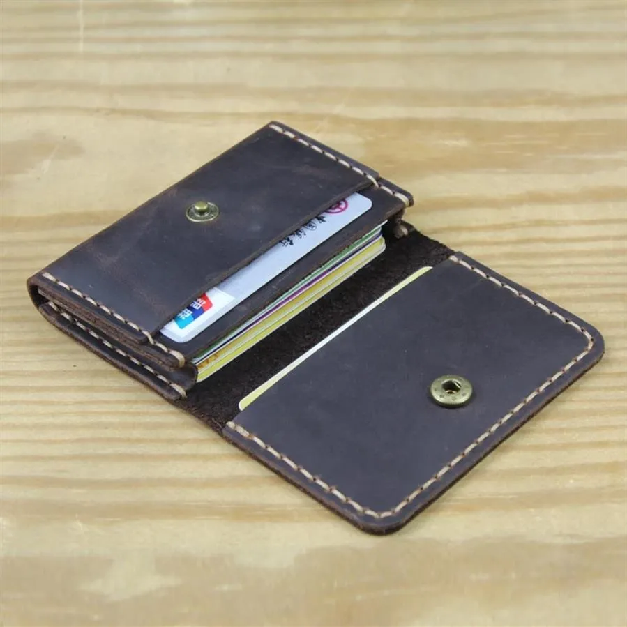 Handgjorda vintage äkta läder kreditkortshållare män små plånbok kvinnor mynt handväska buiness id -kort fall galna hästkohud mal252l