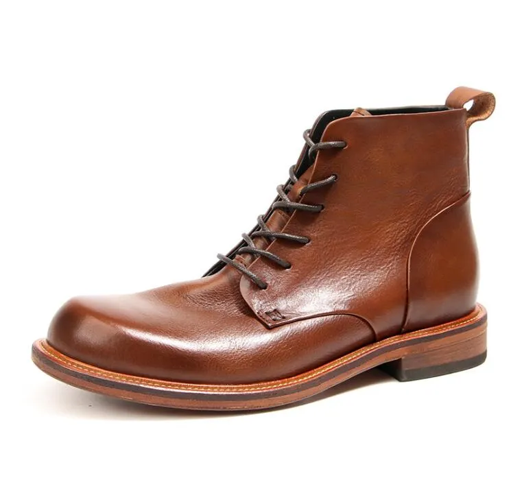 Skórzane buty z pełnego ziarna Western Boots High Top Lace Up Vintage But Mens Martin Buty