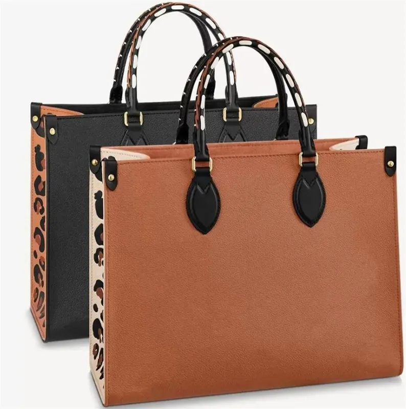 Designer väskor Kvinnor Onthego handväskor flätat kohud läder vild vid hjärtan leopardtryck lyx handväska handväska axelväska