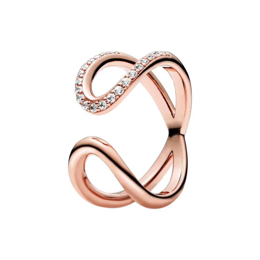 Rose Gold Wrapped Open Infinity RING for Pandora Authentic Sterling Silver Wedding Party Jewelry For Women Girls CZ Diamond Girlfriend Gift Rings with Original Box