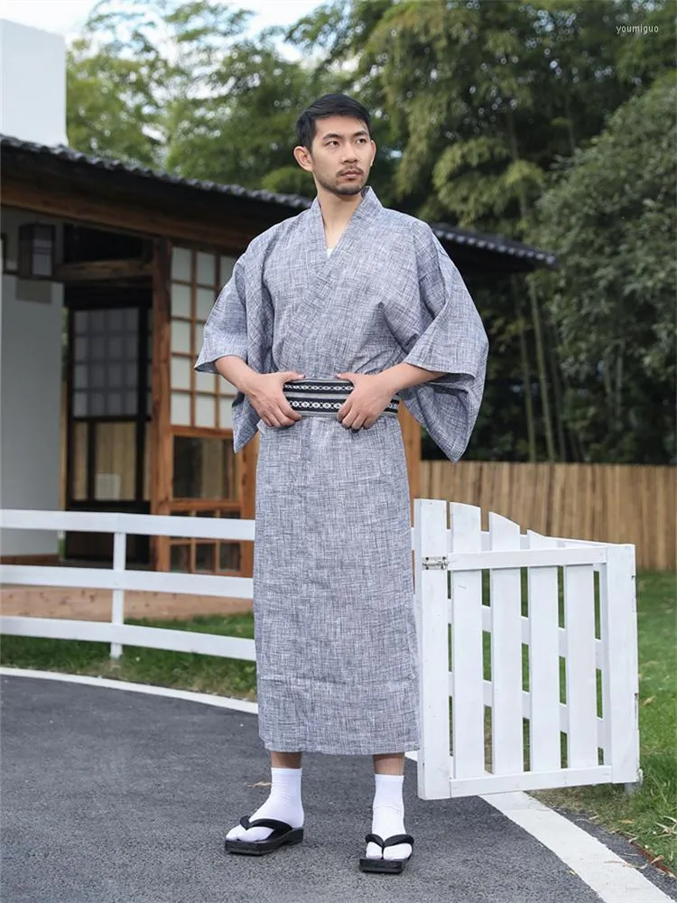 YUKATA Mens Traditional Japanese KIMONO Fashion Long Robe And Belt Set 95%  Cotton Pajamas And Bathrobe For Summer Men Sleepwear Set From Youmiguo,  $33.05