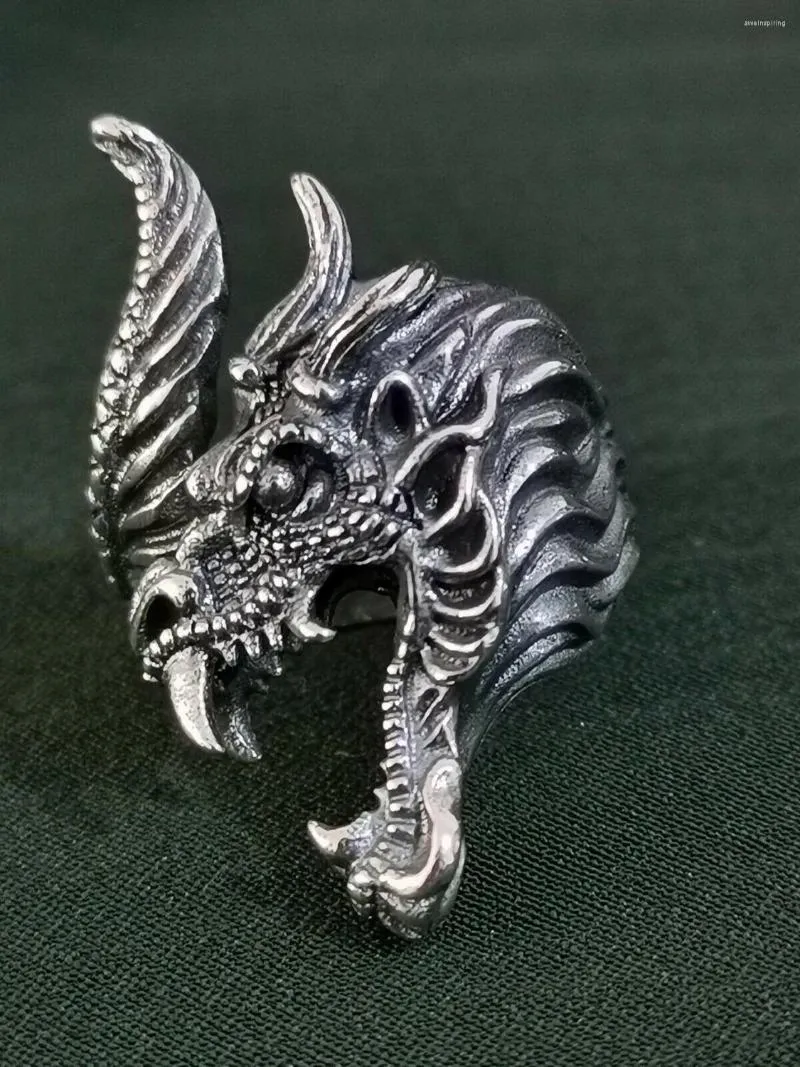 Clusterringen Solid 925 Sterling Silver Men Domineering Dragon Wrap Open verstelbare ring A1892