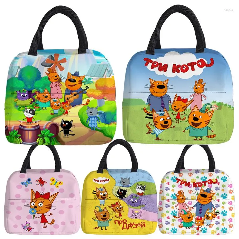 Borse portaoggetti TpnkoTa Three Kittens Lunch Borsa termica portatile con cerniera Cute 3D Bambini Studenti Ragazzi Ragazze Scuola Cartoon Cooler