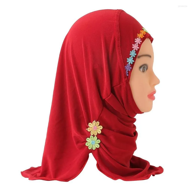 Etnische kleding h041 fit 2-6 jaar oud klein meisje schattige hijab caps met bloemenbeautiful moslim sjaal islamitische hoofddoek hoed amira trekt aan