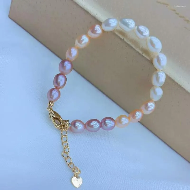 Bangle Handmade Natural White Pink Purple Freshwater Rice Pearl Golden Accessories Clasp Bracelet Adjustable Extension Chain