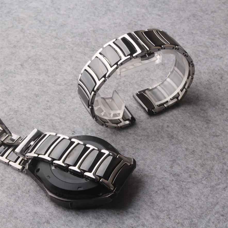 18mm 20mm 22mm Luxury Universal Ceramic and Rostless Steel Band Black With Silver Men's Ladies Watch Strap Armband Belt Wat308J