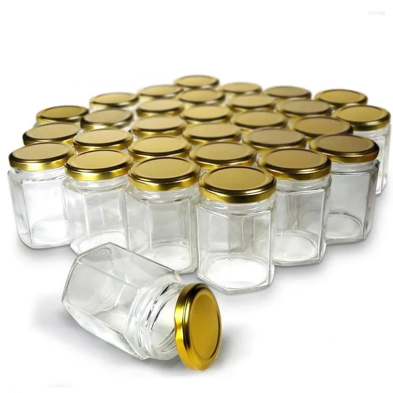 Storage Bottles Hexagon Glass Jars Premium Food-grade. Mini With Lids For Gifts Wedding Favors Honey Jams And More