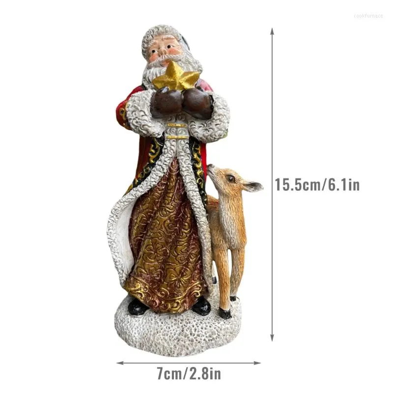 Christmas Decorations Santa Claus Figurines With Deer Holding Star Resin Ornament Collectible Statue Xmas Home Desktop Decoration