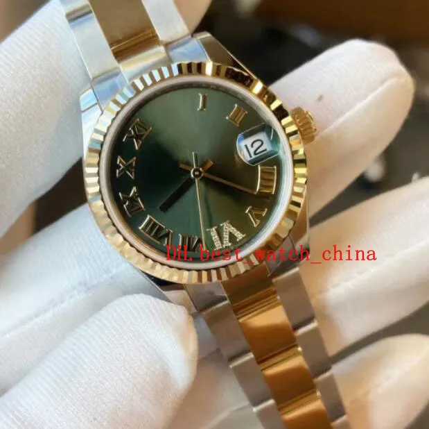 M278273-0015 Montre-bracelet mécanique automatique pour femme, diamètre 31, disque vert olive, mouvement asie 2813, cadeau de noël