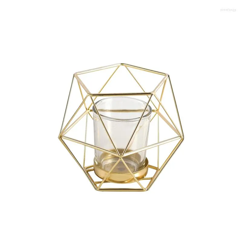 Castiçais Velas Copos Artigos de Decoração Ferro Forjado Figura Geométrica Castiçal Dourado Luz Decoração de Jantar